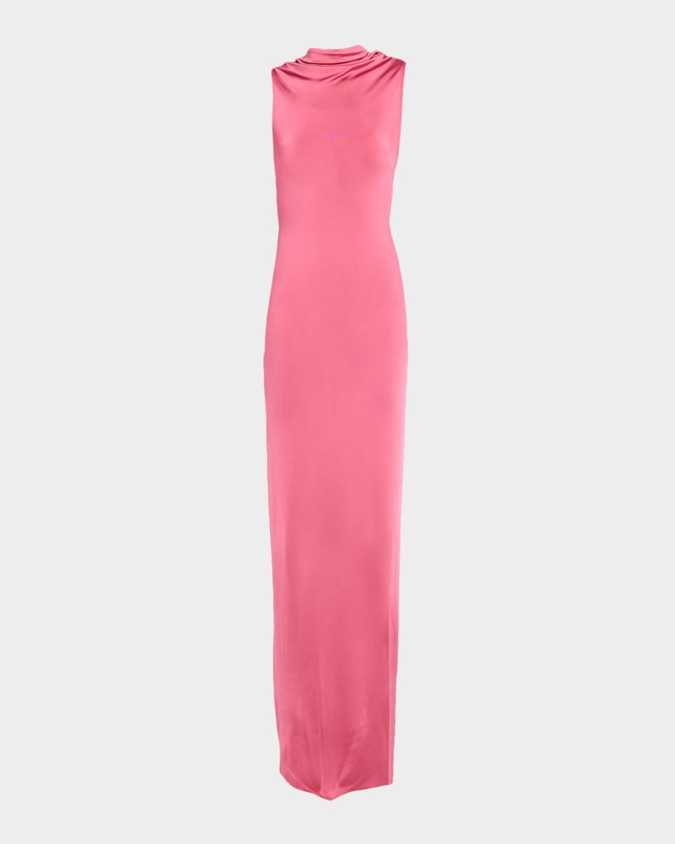 Draped Cutout Twist-Back Column Gown